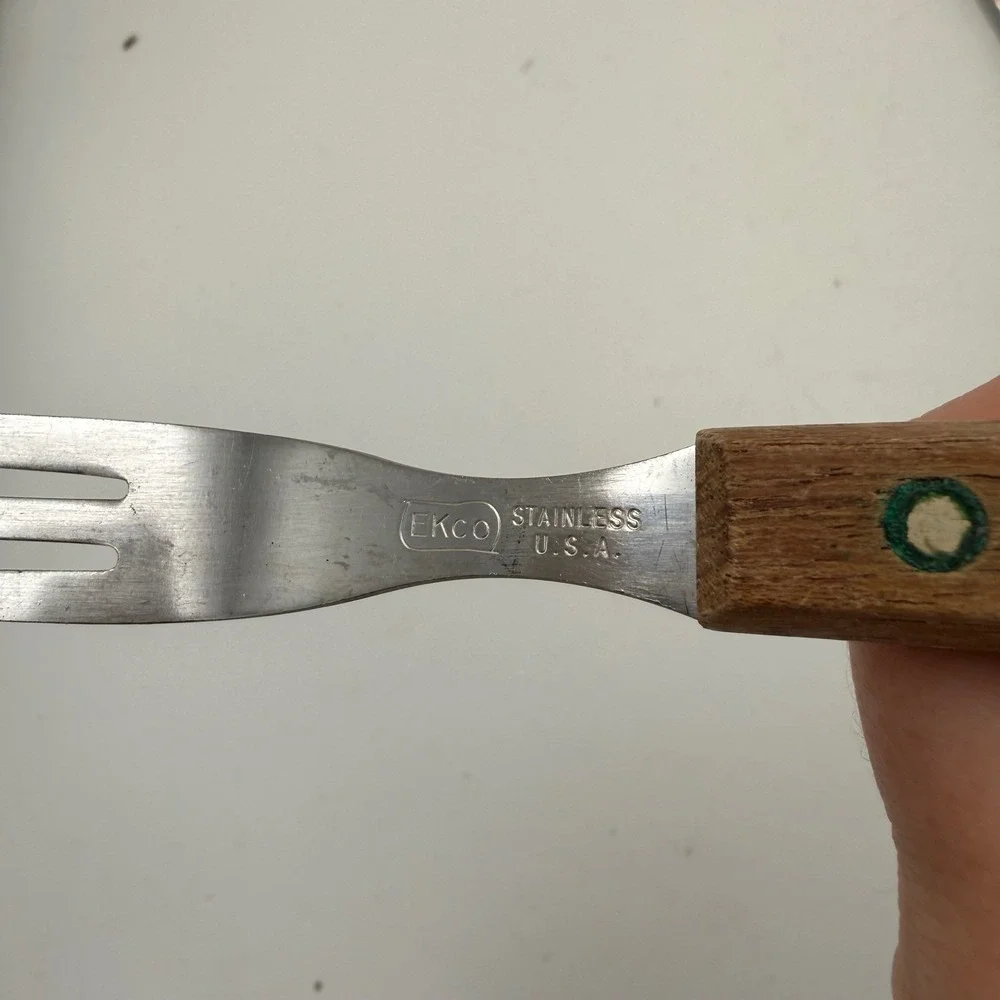 Vintage Ekco Flint Stainless Vanadium Knife and Meat Granny Fork Wood Handle USA